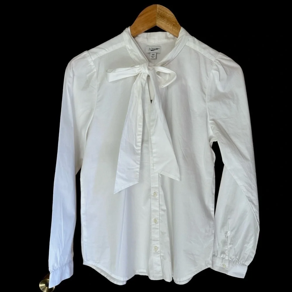 J Crew Bow Tie Neck Top White XS NWT
